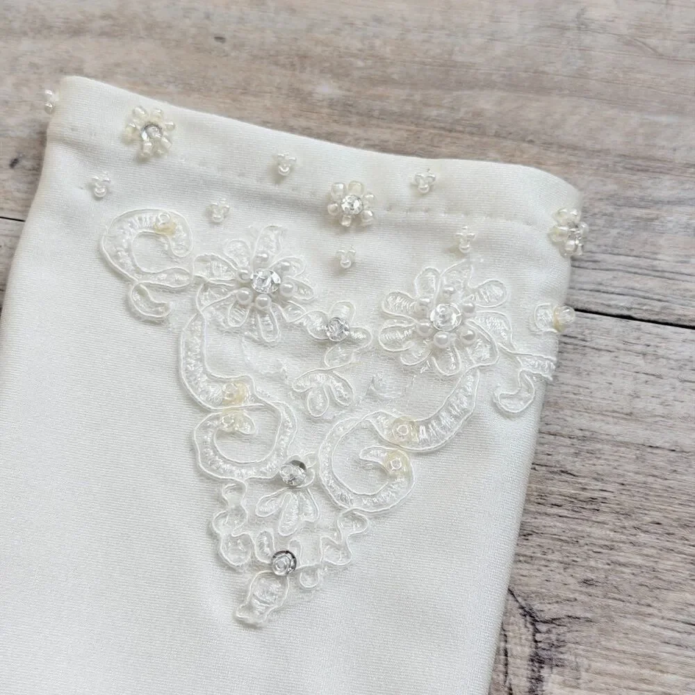 Vintage Bridal Gloves Ivory Beaded Lace Wedding Gloves Long Formal Opera Gloves